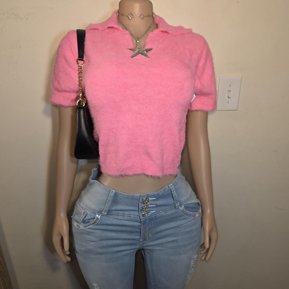 Fashion Nova Pink Fuzzy Crop Top